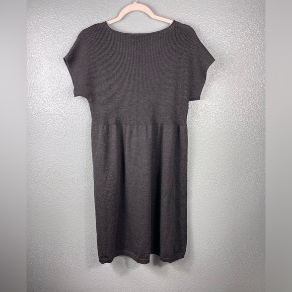 Eileen Fisher 100% Wool Knit Sweater Dress Short Sleeve Ribbed Gray Preppy Sz L - Picture 6 of 7